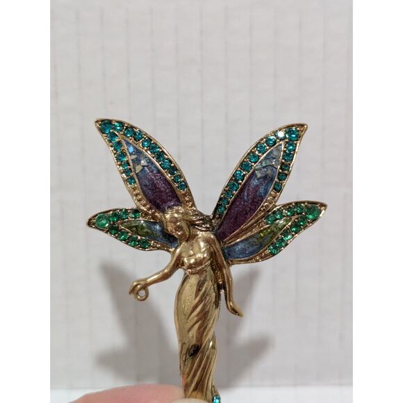 Gold Tone Rhinestone ART‎ DECO Fairy Brooch Pin Signed LC Liz Claiborne read!! - Picture 6 of 9